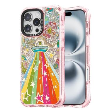Imagem de Rosarnnah Capa fofa para iPhone 16 Pro Max - Capa de telefone à prova de choque com proteção contra quedas de grau militar de 6 m - Design Alien ET engraçado (6,9 cm) Rosa brilhante
