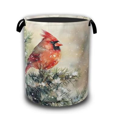 Imagem de Cesta de roupa suja de pássaro cardeal vermelho de inverno, cesto de roupa suja, impermeável, bolsa dobrável, balde de armazenamento de roupas, organizador de brinquedos decorativo para banheiro