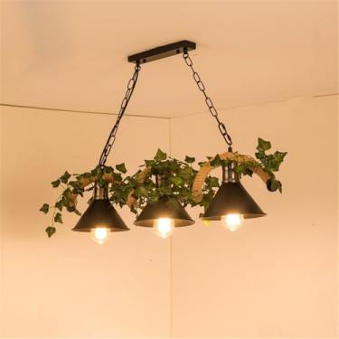 Imagem de Luminária pendente estilo pastoral americano retrô com corda de cânhamo para restaurante, bar, cafeteria, loja de chá com leite, loja de roupas, decoração com plantas (3 lâmpadas)