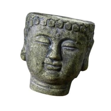 Imagem de Baoblaze Plantador de cabeça de buda, recipiente de flores, arte decorativa, vaso de flores, plantador de cimento para cozinha, restaurante, quintal, café, Verde