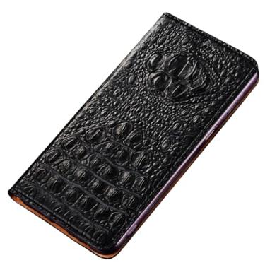 Imagem de POYUFRG Capa de couro genuíno para Xiaomi 17 Pro Max/17 Pro/17, capa flip magnética com estampa traseira de crocodilo com compartimento para cartão, preta, 17 ProMax
