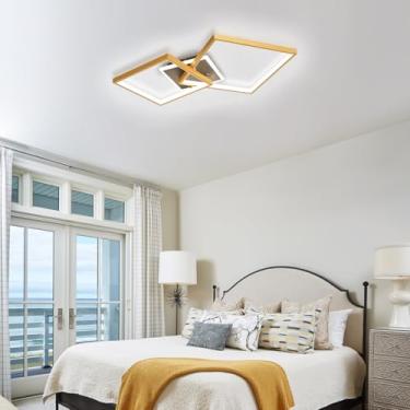 Imagem de Luminária de teto geométrica quadrada criativa para sala de estar, com intensidade regulável e controle remoto, temperatura de cor de 3000 a 6500K. Ideal para quarto, restaurante, escritório