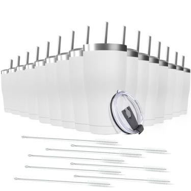 Imagem de Deitybless Pacote com 16 copos de aço inoxidável de 30 onças, canecas de viagem reutilizáveis ​​em massa com tampa, xícara de café com revestimento em pó de parede dupla para casa, escritóri