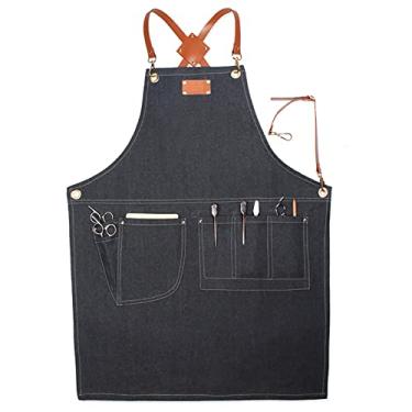 Imagem de Avental de - Aventais de cabeleireiro para mulheres,Aventais traseiros cruzados com bolsos, avental babador ajustável para cozinha de trabalho, cozinha, cabeleireiro, trabalhadores Hoghaki