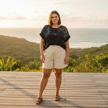 Imagem de Blusa Feminina Plus Size em Viscose com Estampa Deixe Fluir Cereja Rosa-Feminino
