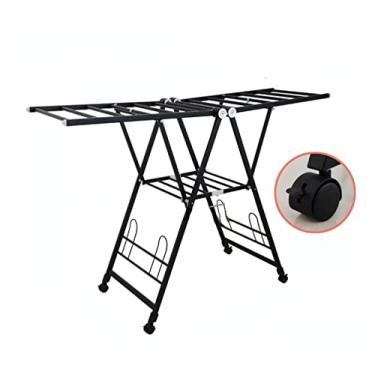 Imagem de Estante de secagem de roupas Airer de roupas Rack de secagem do chão ao teto Rack de secagem dobrável varanda interna em forma de asa escorredor 130 * 45 * 101 cm preto prata