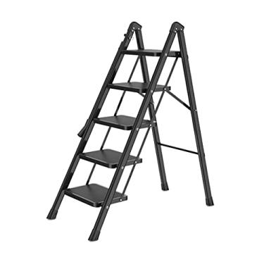 Imagem de Escadas dobráveis escada dobrável multiuso portátil 4 degraus com borracha algodão aderência única escada de metal leve para casa escada resistente (cor: vermelho) (preto)