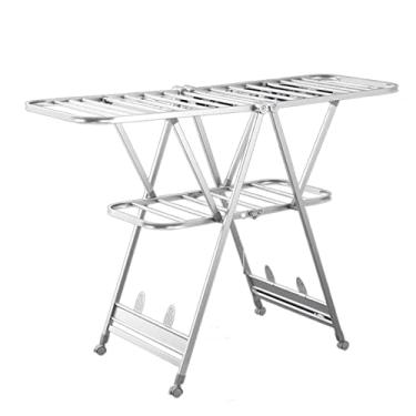Imagem de Varredor de roupas dobrável de liga de alumínio, rack de secagem de piso dobrável, suporte dobrável para secadora de roupas, uso interno e externo com 4 rodízios, prateleira de secagem de roupa