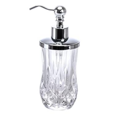 Imagem de ZIVQEXMURL Dispensador de sabão de vidro transparente de 255 g com bomba de liga de zinco, vidro de corte grosso sem chumbo, dispensadores de sabão de bancada para banheiro e cozinha, redondo