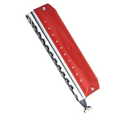 Imagem de Gaita profissional de 10 furos em C chave cromática instrumento de toque requintado e elegante aparência vermelha