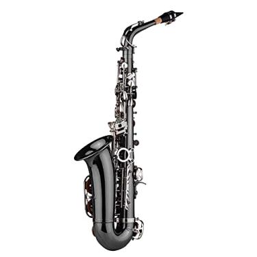 Imagem de Kit profissional de saxofone para iniciantes em latão Bend EB E - Saxofone alto plano, preto niquelado, chapeamento de níquel, chaves de concha com acessórios de saxofone, instrumento de sopro