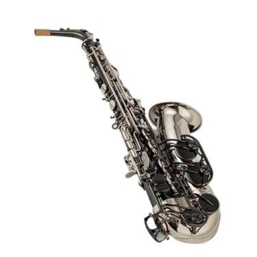 Imagem de Instrumento de saxofone para iniciantes profissional alto E-flat saxofone instrumento de latão preto prata pintura saxofone com caixa (B)