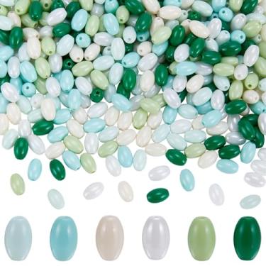 Imagem de SUNNYCLUE 1 caixa, 450 peças, 6 cores, contas em forma de arroz, contas de vidro ovais verdes, granel, coloridas, opacas, pintadas, espaços soltos de cristal longo, para fazer joias, artesanato