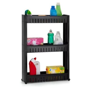 Imagem de Prateleira Armário Com Rodinhas Organizador de Cozinha Banheiro Lavanderia (Preto,4 Andares)