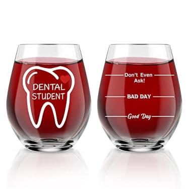 Imagem de AGMDESIGN Copo de vinho engraçado Good Day Bad Day Don't Even Ask Dental Student dupla face sem chumbo, presentes de formatura para estudantes de odontologia, presentes para dentista assistente