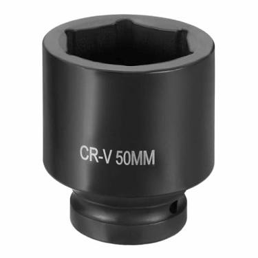 Imagem de HARFINGTON Soquete de impacto de 6 pontos 2,5 cm soquete métrico de 50 mm CR-V soquete sextavado de eixo de aço para reparo de porcas de eixo de máquina, preto