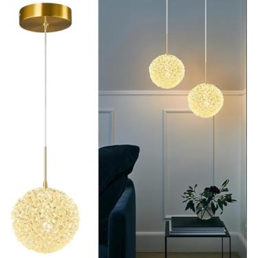 Imagem de Lustre de cristal moderno, luminária pendente para ilha de cozinha, ajustável, dourada, para teto, ideal para cozinha, sala de estar, quarto, sala de jantar, hall de entrada ou bar (2 peças)