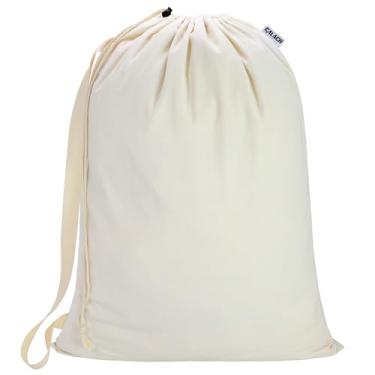 Imagem de Bolsa de roupa suja de lona com alça de ombro 61 cm x 73 cm, bolsa de roupas sujas com cordão grande, saco lavável para roupa suja para dormitório universitário, viagens, casa, acampamento (bege)
