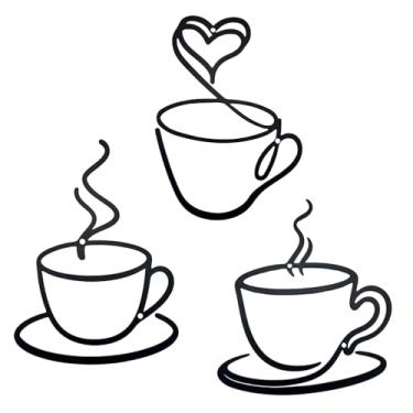 Imagem de Zeivvnef Decoração de parede de xícara de café de ferro vintage de 3 peças - Arte de parede rústica de cozinha industrial para café, bar doméstico, sala de estar e escritório