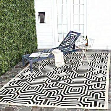 Imagem de HGTRH Tapetes de jardim, à prova d'água, 200 x 300, extra grande, para jardim, impermeável, retangular, tapete externo para pátio, deck de madeira, apresenta motivos geométricos, tapetes