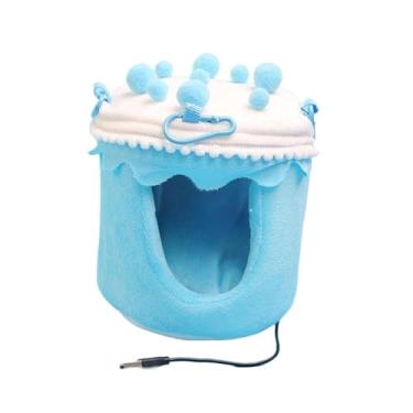 Imagem de Generic Casinha de inverno quentinha para pássaros, rede suspensa aquecida, formato criativo de bolo, aconchegante e ideal para gaiolas de papagaios, Azul