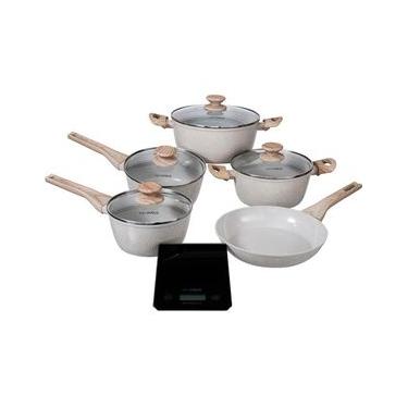 Imagem de Jogo De Panelas 5 Peças + Balança Digital Marble - Vanilla