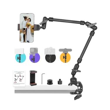 Imagem de Braço mágico de 56 cm com braçadeira, suporte de telefone suspenso, suporte flexível para câmera de mesa, braço articulado de lança de fricção com adaptador de rosca, para fotografia POV, luz, webcam
