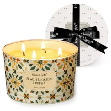 Imagem de HomeLights Velas de cera de soja perfumadas para casa, 4 pavios em flor de pêssego com fragrância de frésia, velas de aromaterapia, presente para festas, relaxantes, texturas naturais boêmias, 510 g