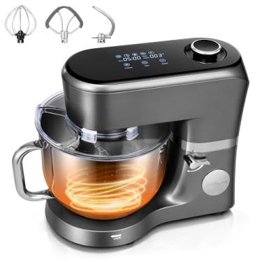 Imagem de VIVOHOME Batedeira de massa elétrica com fermentação, predefinições de um toque com tigela de 6 litros, batedeira de cozinha para assar, bolo com batedor de borda flexível, gancho de pão, batedor