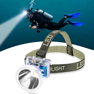 Imagem de Venlon Farol de mergulho recarregável, farol de 4 modos com indicador de nível de bateria, luz de mergulho com interruptor duplo de tempo de execução 10H com bateria e cabo de carregador USB