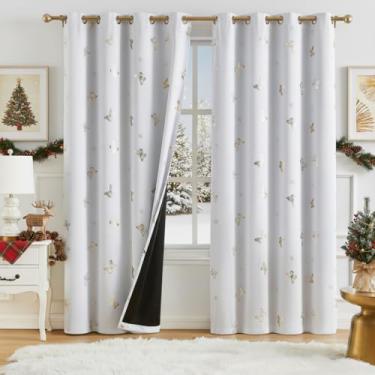 Imagem de Jubilantex Cortinas blackout de borboleta metálica de 241 cm de comprimento para quarto de crianças, cortinas de borboleta floral com camada preta com argolas, cortinas de janela para quarto de meninas, 95 W