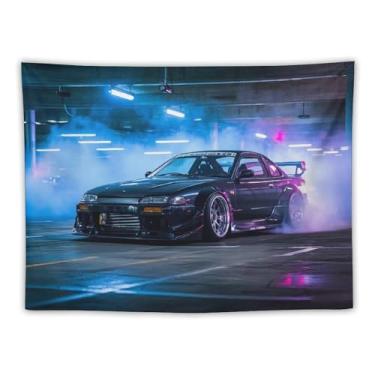 Imagem de HouLaiZhe JDM Tapeçaria de carro Jdm Carro S15 Drift Carro Esporte Fumaça Pendurar na Parede Quarto Decoração de Casa Tapeçarias Estética Piquenique Decoração de Parede Arte de Parede para Dormitório
