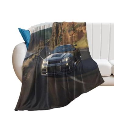Imagem de HouLaiZhe Cobertor Super Macio Flanela Modificada Drift Carro R34 Litoral JDM Cobertores de Refrigeração Leve para Sofá-Cama Cadeira Sofá Carro Viagem ao Ar Livre Leve Quente 101,6 cm x 127 cm