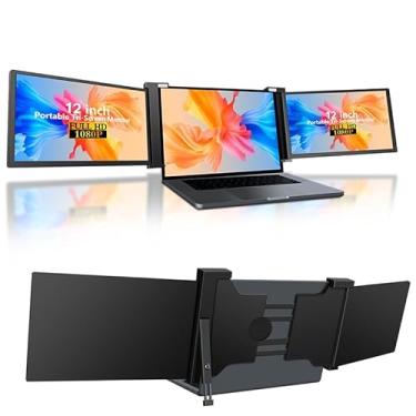 Imagem de Lalovin Tela tripla para laptop de 12 polegadas estendida, monitor portátil IPS FHD 1080p estendido, extensor de tela Plug & Play com USB-C/HDMI para Mac/Windows/Chrome/Android, preto