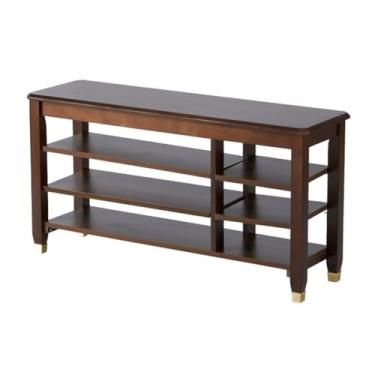 Imagem de FAMEOYA Banco de armazenamento de sapatos, banco de madeira para troca de sapatos, porta de casa, armário de sapatos pode sentar e usar banco de entrada para porta de entrada, sapateira, banco de