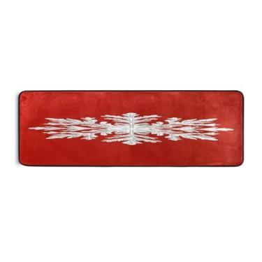 Imagem de Qilmy Tapete de corrida de Natal branco floco de neve com fundo vermelho 183 x 61 cm, antiderrapante, antifadiga, confortável, tapetes longos para cozinha, quarto, sala de estar, banheiro, corredores