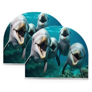 Imagem de Wassud Porta-guardanapos acrílico golfinhos fofos, dispensador de guardanapos de papel moderno em forma de U para mesa, cozinha, sala de jantar, bancada 2 peças (comporta 50-60 guardanapos)