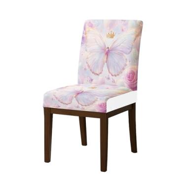 Imagem de HOMETITUTE Capas de cadeira de alta elasticidade para cadeiras de jantar, laváveis, conjunto de 4 capas macias de assento de cozinha, borboleta iridescente para casa, hotel, restaurante, banquete