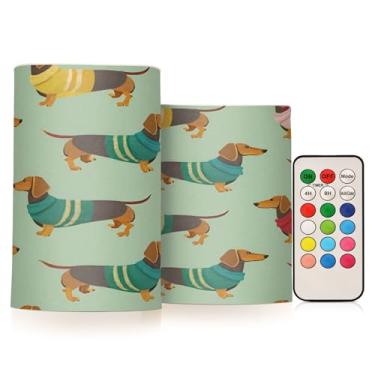 Imagem de Burbuja Cachorro em suéter velas sem chama com controle remoto e temporizador, pilar de LED operado por bateria para decoração de festa de Halloween em casa, Natal, conjunto de 2