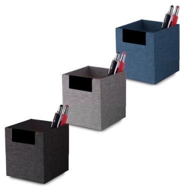 Imagem de Porta Objetos de Mesa Ecológico – Com Placa de Metal – Organizador Sustentável para Canetas, Lápis e Marcadores – Design Moderno e Durável (9x7,7cm) – Ideal para Escritório (Azul)