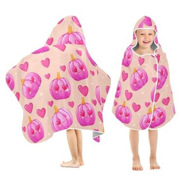 Imagem de Burbuja Toalha de banho com capuz Pink Pumpkins para crianças, toalha de praia de pelúcia macia absorvente para chá de meninas e meninos 3-10 anos, 61 x 127 cm