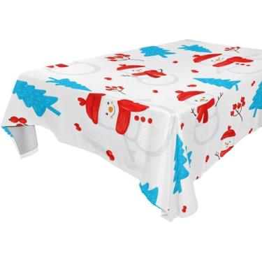 Imagem de Burbuja Toalha de mesa de árvore de boneco de neve, toalha de mesa retangular, anti-rugas, grossa para decoração de jantar, cozinha, festa, 152 x 304 cm