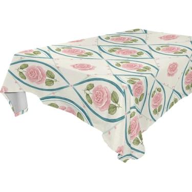 Imagem de Burbuja Toalha de mesa com azulejos florais, toalha de mesa retangular, anti-rugas, grossa para decoração de jantar, cozinha, festa, 152 x 274 cm