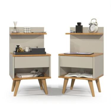 Imagem de Kit 2 Mesas de Cabeceira Sleep Mesinha Quarto Gaveta Pês Retrô anti-um