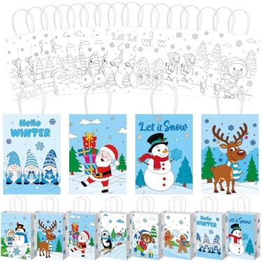 Imagem de Pasimy 24 peças de sacos de presente de papel de Natal, cor de Natal, suas próprias bolsas, para colorir de Natal, faça você mesmo, pintura, artesanato, atividades em sala de aula, lembrancinhas de