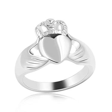 Imagem de Tobestu Aliança de casamento masculina de aço inoxidável com coração Claddagh para homens e meninos Y981-2D, Size 9(2.34"), Cristal, Zircônia cúbica