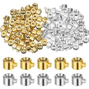 Imagem de 80 peças de contas de crimpagem para fabricação de joias, rolha de latão para fabricação de joias, pingentes de crimpagem de contas redondas de prata dourada para acessórios de colar de pulseira DIY