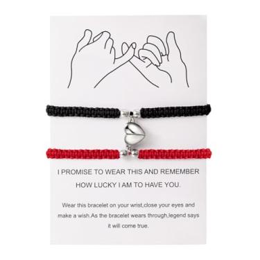 Imagem de RLHRNDE Conjunto de 2 pulseiras para casais, feitas à mão, tricô, personalizado, para casal, amor, atração mútua, presentes de relacionamento de longa distância para namorado e namorada, presente de