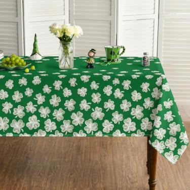 Imagem de Horaldaily Toalha de mesa retangular para Dia de São Patrício 152 x 264 cm, estilo esboço de trevo verde, lavável, sazonal, para decoração de festa, piquenique, jantar
