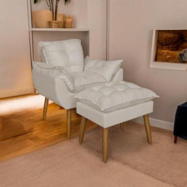 Imagem de Kit Poltrona Amamentação com Puff Pés Palito - Conforto e Modernidade para Sala e Quarto (Bege)